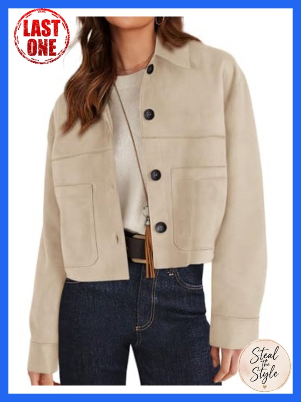 Faux Suede Shacket Lightweight Cropped Aviator Jacket